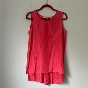 Vtg 90s Express Vintage Pink Silk Cropped Boxy Sleeveless Blouse and skort S ♟️